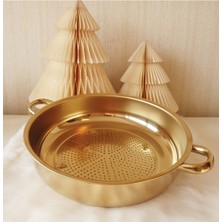 Feyza Design Gold Renkli 28 cm Paslanmaz Çelik Kulplu Tencere Süzek Süzgeç
