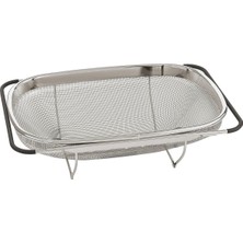 Feyza Design Uzatılabilir Kulplu Süzgeç 34X23X10 Cm, Paslanmaz Çelik, Mutfak ve Evye Kullanımı