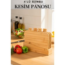 Feyza Design 4'lü Bambu Doğrama Seti, Et, Balık, Tavuk ve Sebze Logolu
