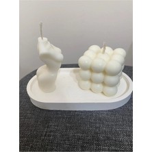Bernami Dekoratif Pinterest Mabel Venüs Kadın Heykeli Bubble Mum ve Beton Altlık 3 'lü Set