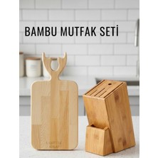 Feyza Design Ahşap ve Bambu Mutfak Seti, 2'li Bıçaklık ve Kesme Tahtasıyla Şık Kullanım