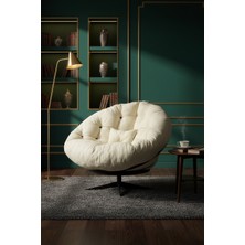 AVYNA Contemporary Elite™ 360 Derece Döner Mekanizmalı Berjer Tekli Koltuk, Yatak Olabilen Premium Minder - Krem