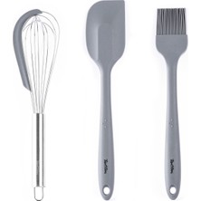 Feyza Design Renkli 3'lü Silikon Spatula, Fırça ve Çırpıcı Seti, Mutfak Ihtiyaçları