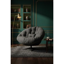 AVYNA Contemporary Elite™ 360 Derece Döner Mekanizmalı Berjer Tekli Koltuk, Yatak Olabilen Premium Minder - Füme