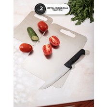 Feyza Design Paslanmaz Çelik Doğrama Tahtası Seti, 25X15 ve 34X24 Cm, 2 Parça