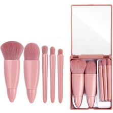 Özgürce Pembe 5'li Makyaj Fırça Seti Aynalı Kutuda, Profesyonel Kullanım Için