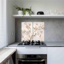 Feyza Design 2'li 30X52CM Yapay Güllü Ocak Koruyucu ve Cam Kesme Tahtası Takımı