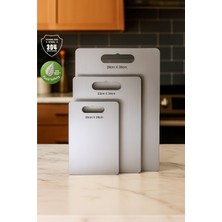 Feyza Design 3'lü Paslanmaz Çelik Kesme Tahtası Seti, Antibakteriyel, Silikon Arka Yüzey