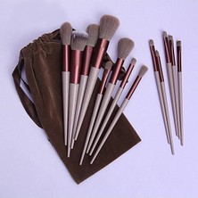 Özgürce 12'li Makyaj Fırça Seti Çantalı, Kahverengi, Şık ve Kullanışlı Tasarım