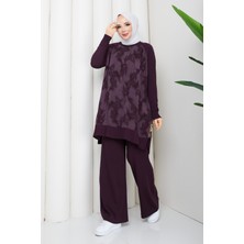 Pamuk Butik Kadın Ipek Kupra Bulut Desenli Pantolonlu Ikili Merserize Triko Takım -PMK535