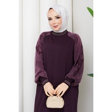 Pamuk Butik Kadın Kolu Ipek Kupra Simli Şerit Detaylı Merserize Triko Elbise -PMK533