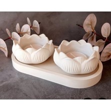 Bernami Şamdan Pinterest 3 Lü Set Lotus Mumluk ve Oval Sunum Tabagı Biblo Obje Süs Eşyası Biblo Hediyelik