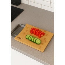 Feyza Design Metal Hazneli Bambu Kesme Tahtası, Çekmeceli Doğrama Platformu