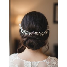 Yeşil Atölye Incili Taşlı Gelin Saç ve Türban Aksesuarı ( Düğün Nişan Kına Söz Lohusa)