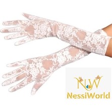 NessiWorld Beyaz Renk Orta Boy Dantelli Eldiven