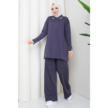 Pamuk Butik Kadın Tül Detaylı Pantolonlu Ikili Merserize Triko Takım -PMK534