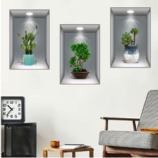 NessiWorld 3D Çiçek Vazo Duvar Sticker 3 Lü Set Gri Fon