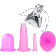 Macgon Yüz, Boyun ve Vücut Için Vakumlu Silikon Masaj Kupaları - Peeling Fırçalı 4'lü Set