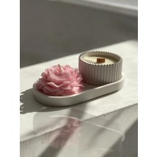 Bernami Dekoratif Pinterest Dekoratif Oval Tabak & Şakayık Mum & Beton Çizgili Mumluk Set
