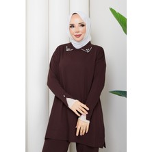Pamuk Butik Kadın Tül Detaylı Pantolonlu Ikili Merserize Triko Takım -PMK534