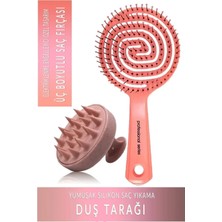 Macgon Pro Üç Boyutlu Oval Saç Fırçası Pembe Silikon Duş Masaj Tarağı