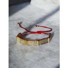 MonCherietr Red Fate Kırmızı Ipli Gold Plaka Bileklik