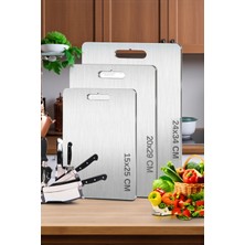 Feyza Design Paslanmaz Çelik 3'lü Kesme Tahtası Seti, Sağlıklı ve Dayanıklı Mutfak Gereci