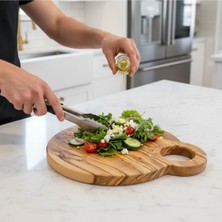 Feyza Design 22 cm Zeytin Ağacı Kesme ve Sunum Tahtası, Şık ve Kullanışlı Doğrama Tahtası