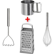 Feyza Design Çok Amaçlı Mutfak Seti, Rende, Un Eleği, Patates Ezici ve Çırpıcı