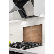 Feyza Design 2'li 30X52CM Koyu Ahşap Desenli Ocak Koruyucu ve Cam Kesme Tahtası Seti