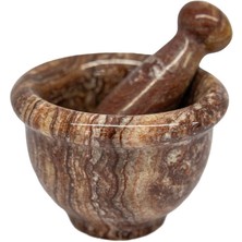 Feyza Design Orta Boy Doğal Oniks Taş Havan, Kahverengi Desenli ve Benzersiz Damarlı Akik