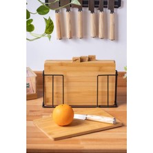 Feyza Design Doğa Dostu Bambu Kesme Tahtası Seti, 4'lü Standlı, Şık ve Dayanıklı