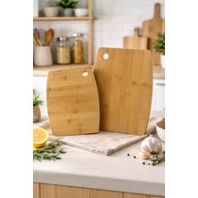 Feyza Design 2’li Bambu Kesme Tahtası ve Sunum Seti, Doğal ve Çok Amaçlı Mutfak Seti
