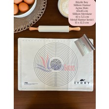 Feyza Design Büyük Boy Silikon Hamur Açma Matı ve Metal Hamur Kesme Aparatı Seti