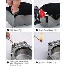 Aesco Metal Çakmaklı Küllük Zippo Yakıt Ile Çalışır ( Lisinya )