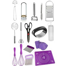 Feyza Design 18 Parça Mutfak Sunum ve Hazırlık Seti, Çırpıcı, Kevgir, Hamur Açma Matı, Rende