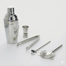 Feyza Design Paslanmaz Çelik 5 Parça Kokteyl Seti Shaker, Jigger, Süzgeç, Kaşık, Maşa