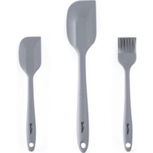 Feyza Design Gri Renkli 3'lü Silikon Spatula ve Fırça Seti, Pratik ve Şık Mutfak Aksesuarları