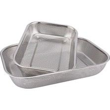 Feyza Design 3'lü Paslanmaz Çelik Süzgeç Seti, Çok Amaçlı, Dikdörtgen, 37&33 cm