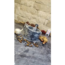 Feyza Design Gri ve Altın Detaylı Mermer Havan, Sarımsak Döveci, El Yapımı Şık Tasarım