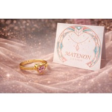 Matenon Design Kalp Kesim Pembe Taşlı Gold Yüzük