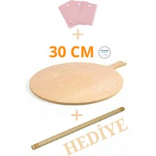 Feyza Design 30 cm Ahşap Bazlama Tahtası, Kesme, Pizza Sunumu ve Hamur Açma Seti