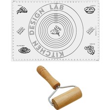 Feyza Design 2'li Beyaz Silikon Hamur Açma Matı ve Ahşap Saplı Silindir Seti