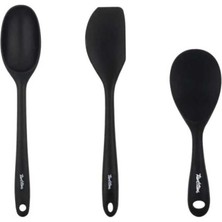 Feyza Design 3'lü Silikon Kaşık, Pilav ve Spatula Seti, Gri Renk, Dayanıklı ve Kullanışlı