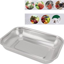 Feyza Design Paslanmaz Çelik Yerden Yüksek Süzgeç 37X27 Cm, Pirinç ve Sebze Yıkama
