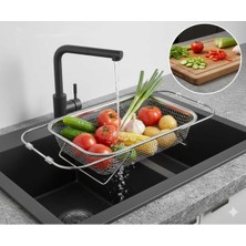Feyza Design Çelik Meyve Sebze Yıkama ve Süzgeç, Uzayabilen, 52X24 cm