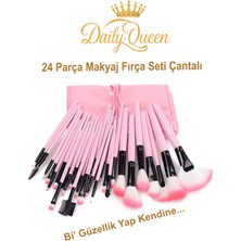 Özgürce 24 Parça Makyaj Fırça Seti Penbe Deri Çantalı Lüks ve Kaliteli