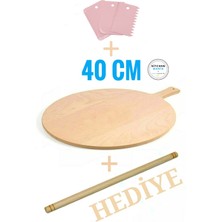 Feyza Design 40 cm Bazlama ve Hamur Açma Tahtası, Oklava ve Kesici Hediye ile