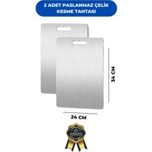 Feyza Design Paslanmaz Çelik Kesme Tahtası, Antibakteriyel, 2'li Set, Dayanıklı ve Güvenli