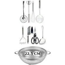 Feyza Design 9'lu Mutfak Gereçleri Seti, Çırpıcı, Makas, Servis Kaşığı, Patates Bıçağı